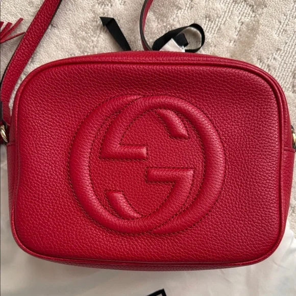 Authentic Gucci Soho Disco Red Pebbled Leather Crossbody w/ Dust Bag - Picture 3 of 15